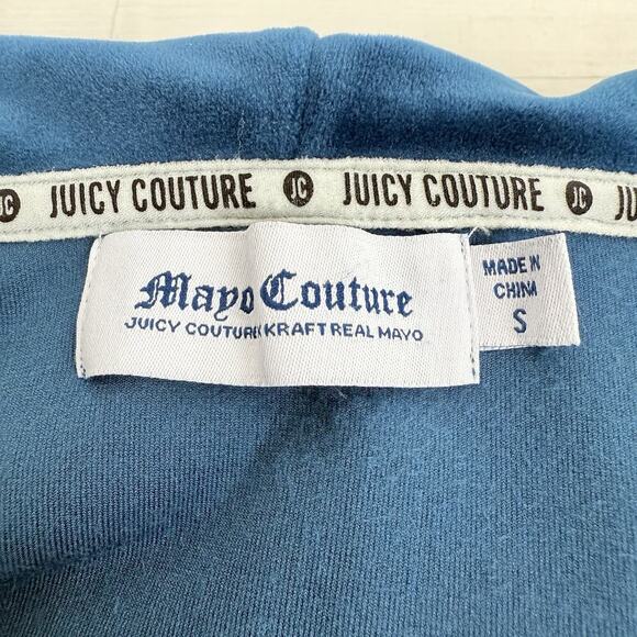 Juicy Couture x Kraft Real Mayo S Collab Velour Hoodie Blue Y2K NO Drawstring - Picture 11 of 16